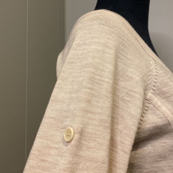 BCBG Maxazria Medium Short Dress. Cropped sleeves. Wide crewneck. Tan. - Picture 4 of 9